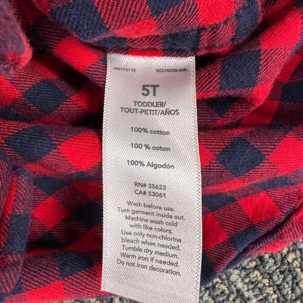 OshKosh B'gosh Flannel Shirt Toddler 5T Red Black Excellent Buffalo Plaid Button